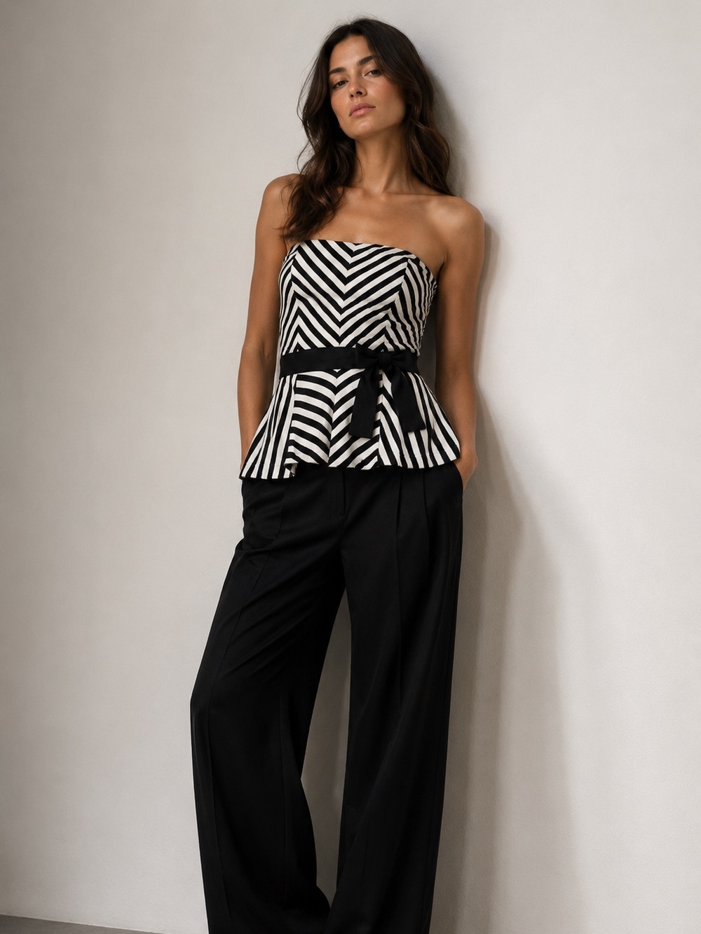 Forever 21 striped bow strapless peplum top